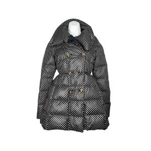 Juicy Couture Puffer Down Feather Coat Black Dot Double Breasted Fit Flare XS